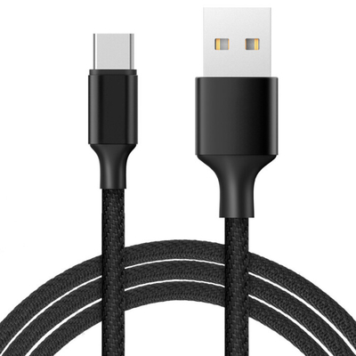 کابل داده شارژ USB 3A مشکی نایلونی بافته شده با گواهینامه RoHS CE