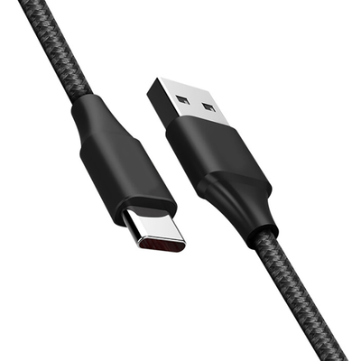 کابل داده شارژ USB 3A مشکی نایلونی بافته شده با گواهینامه RoHS CE