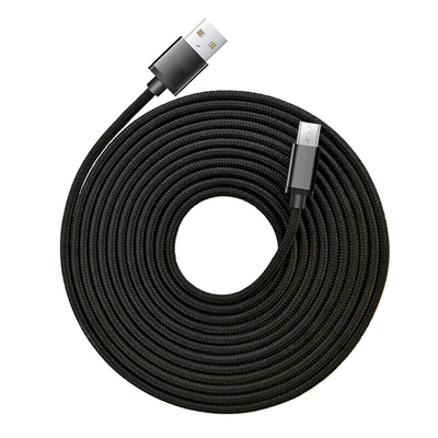 کابل داده شارژ USB 3A مشکی نایلونی بافته شده با گواهینامه RoHS CE